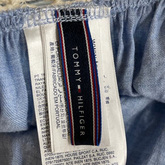 Tommy Hilfiger Crochet Chambray Dress Sleeveless Open Back Blue Ivory SZ Medium - Picture 7 of 12